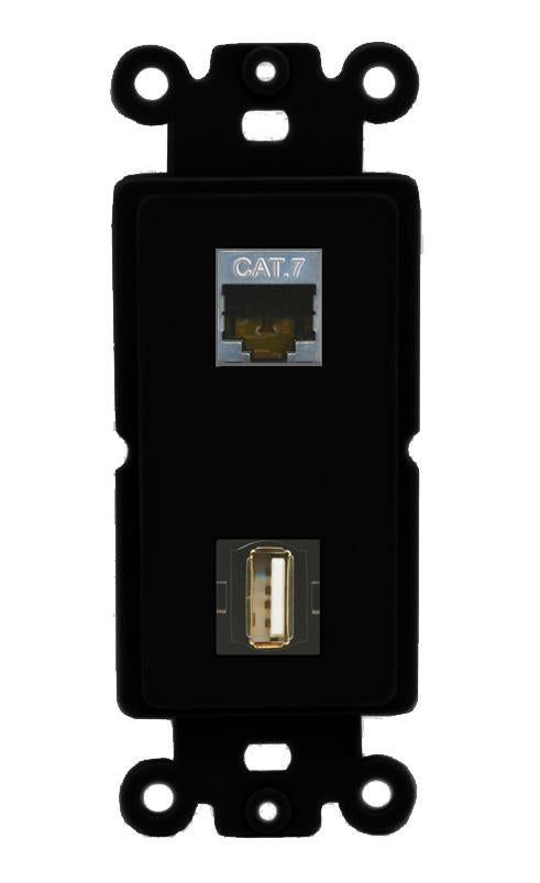 CAT7 USB2 Wall Plate [Black]