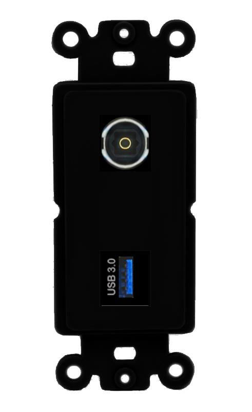 TOSLINK USB-3 Wall Plate [Black]
