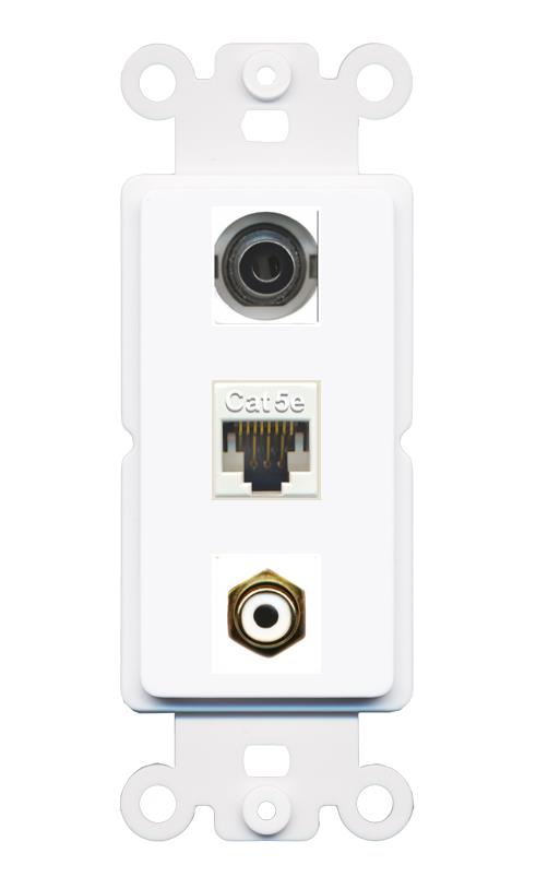 3.5mm CAT5E RCA-WHITE Wall Plate [White]