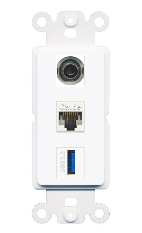 3.5mm CAT5E USB-3 Wall Plate [White]