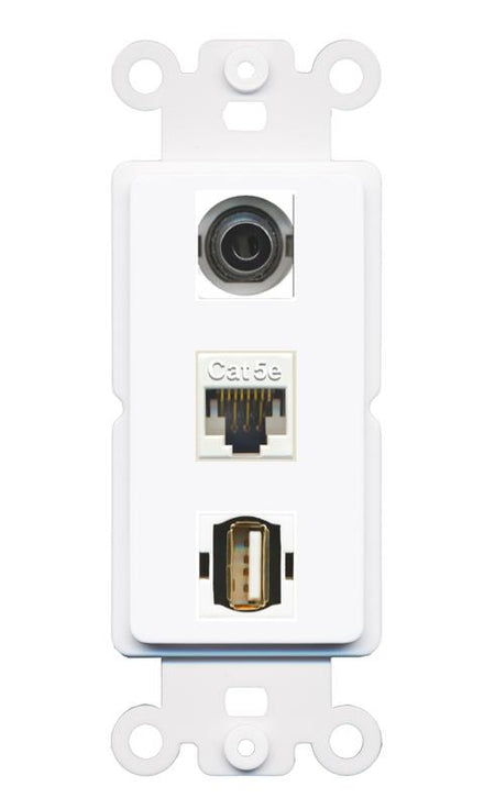 3.5mm CAT5E USB2 Wall Plate [White]
