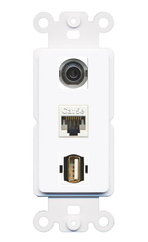 3.5mm CAT5E USB2 Wall Plate [White]
