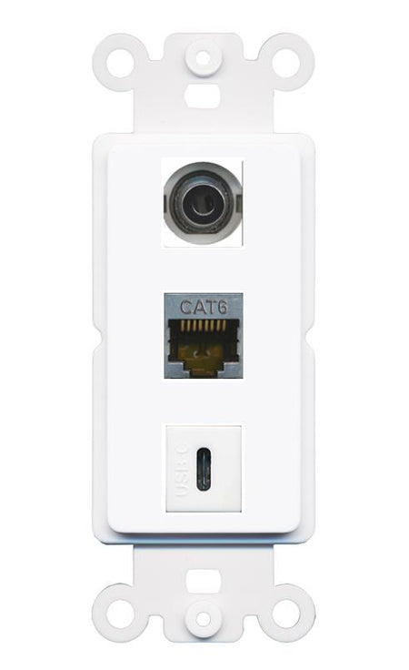 3.5mm CAT6-SHIELDED USBC Wall Plate [White]