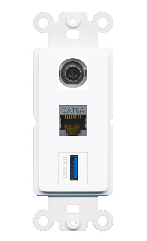 3.5mm CAT6A USB-3 Wall Plate [White]
