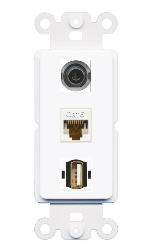 3.5mm CAT6 USB2 Wall Plate [White]