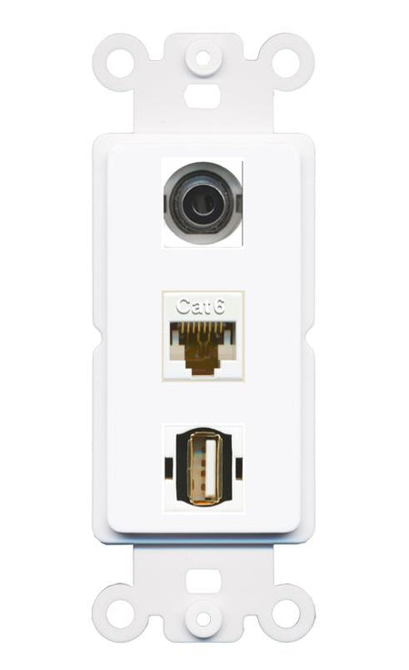 3.5mm CAT6 USB2 Wall Plate [White]