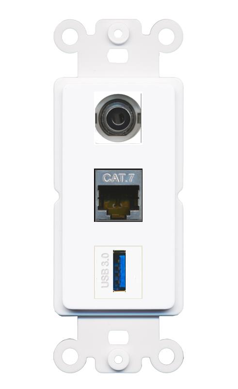 3.5mm CAT7 USB-3 Wall Plate [White]