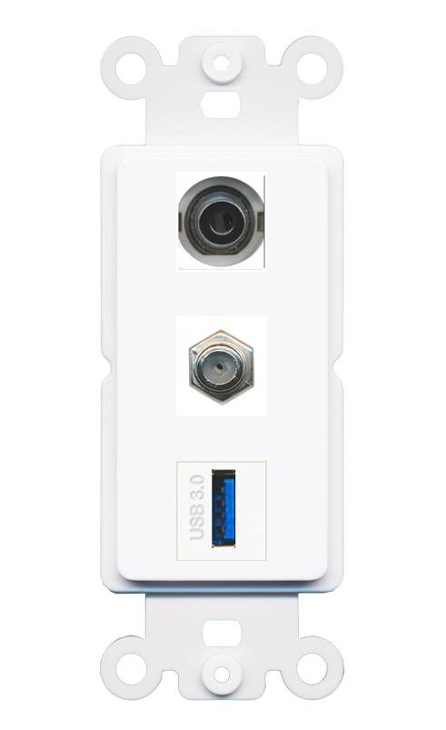 3.5mm COAX USB-3 Wall Plate [White]