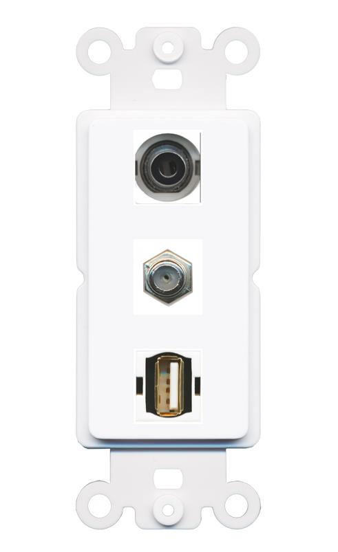 3.5mm COAX USB2 Wall Plate [White]