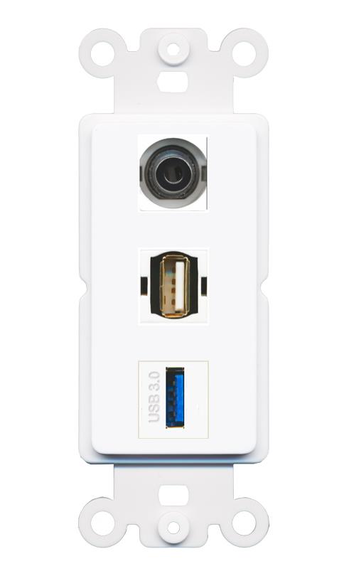 3.5mm USB-3 USB2 Wall Plate [White]