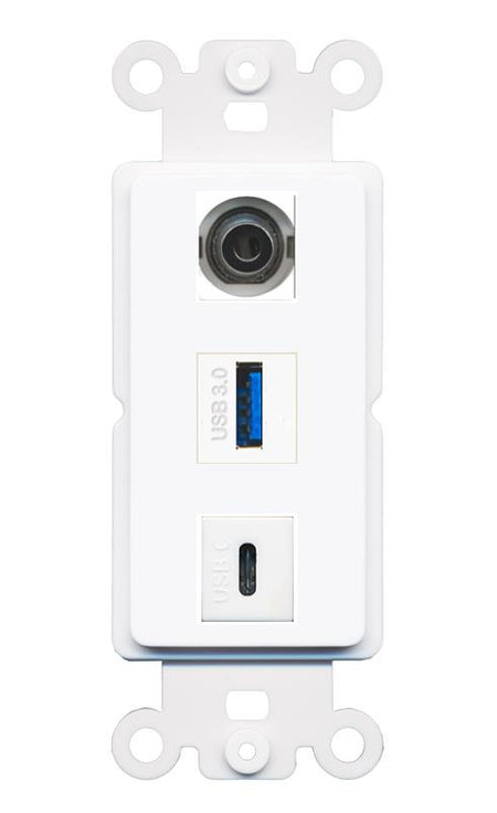 3.5mm USB-3 USBC Wall Plate [White]