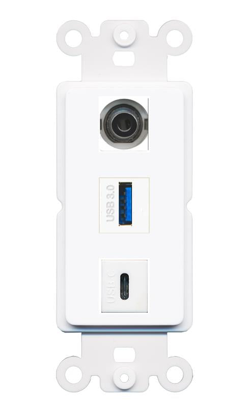 3.5mm USB-3 USBC Wall Plate [White]