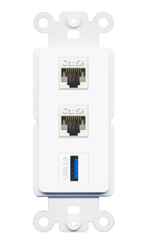 2 CAT5E USB-3 Wall Plate [White]