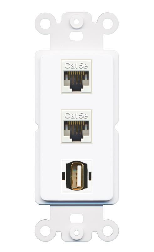 2 CAT5E USB2 Wall Plate [White]