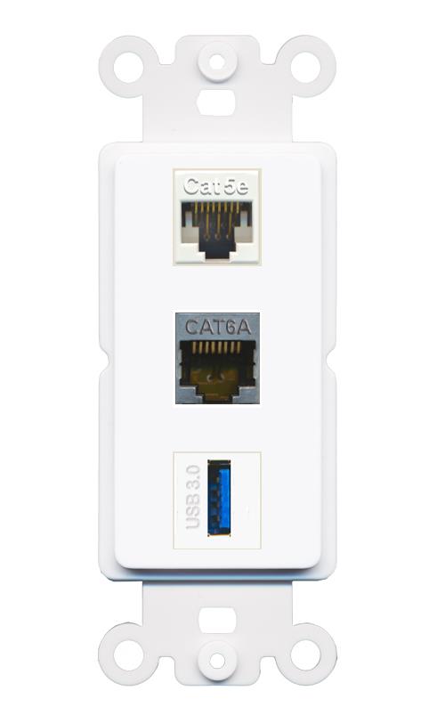CAT5E CAT6A USB-3 Wall Plate [White]