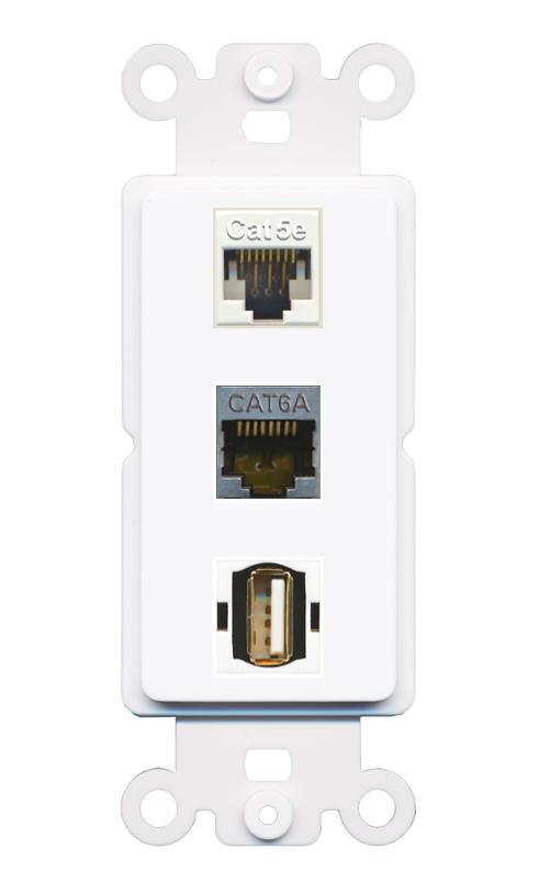 CAT5E CAT6A USB2 Wall Plate [White]
