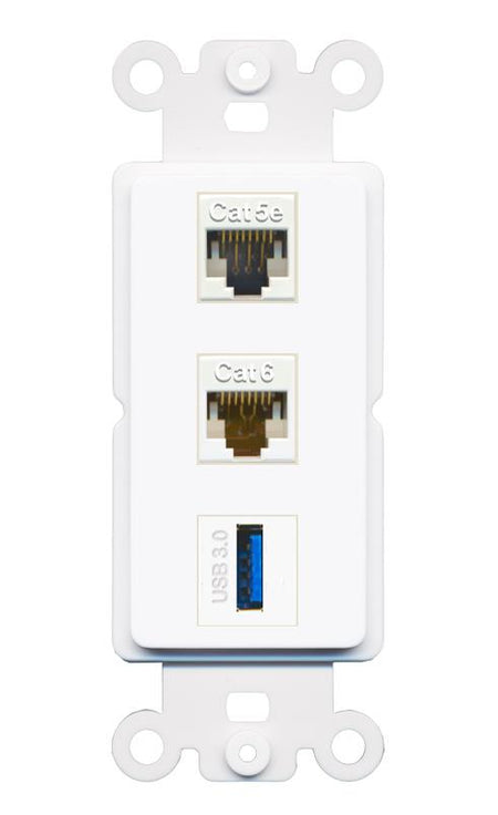 CAT5E CAT6 USB-3 Wall Plate [White]