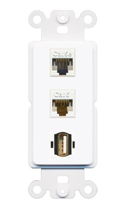 CAT5E CAT6 USB2 Wall Plate [White]
