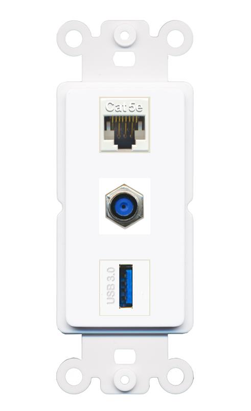CAT5E F81 USB-3 Wall Plate [White]