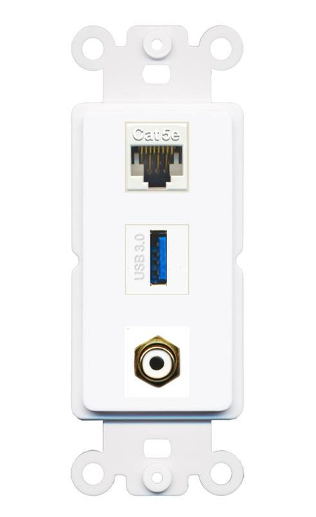 CAT5E RCA-WHITE USB-3 Wall Plate [White]