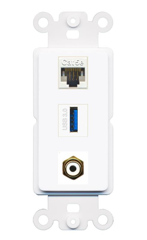 CAT5E RCA-WHITE USB-3 Wall Plate [White]
