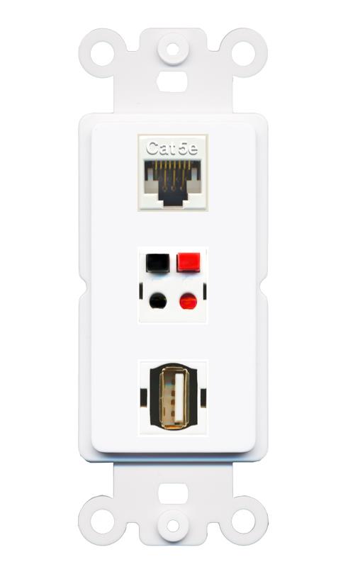 CAT5E SPEAKER USB2 Wall Plate [White]