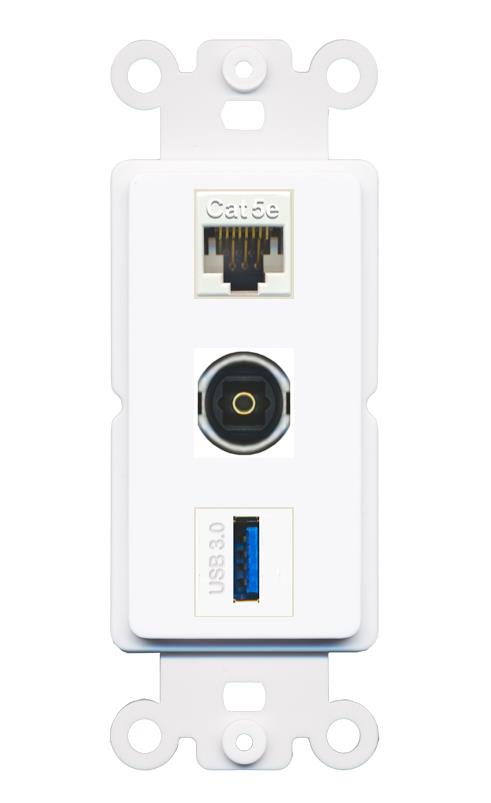CAT5E TOSLINK USB-3 Wall Plate [White]