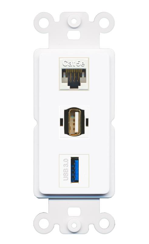 CAT5E USB-3 USB2 Wall Plate [White]