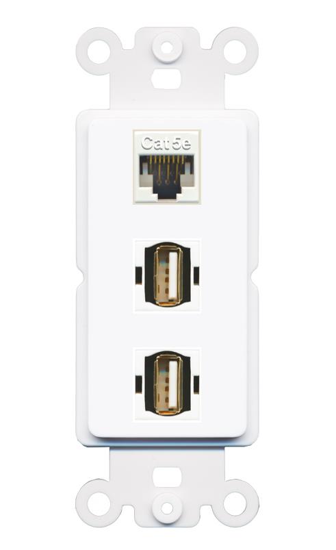 CAT5E 2 USB2 Wall Plate [White]