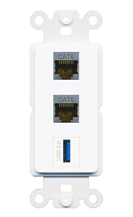 2 CAT6-SHIELDED USB-3 Wall Plate [White]
