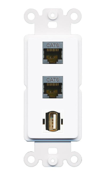 2 CAT6-SHIELDED USB2 Wall Plate [White]