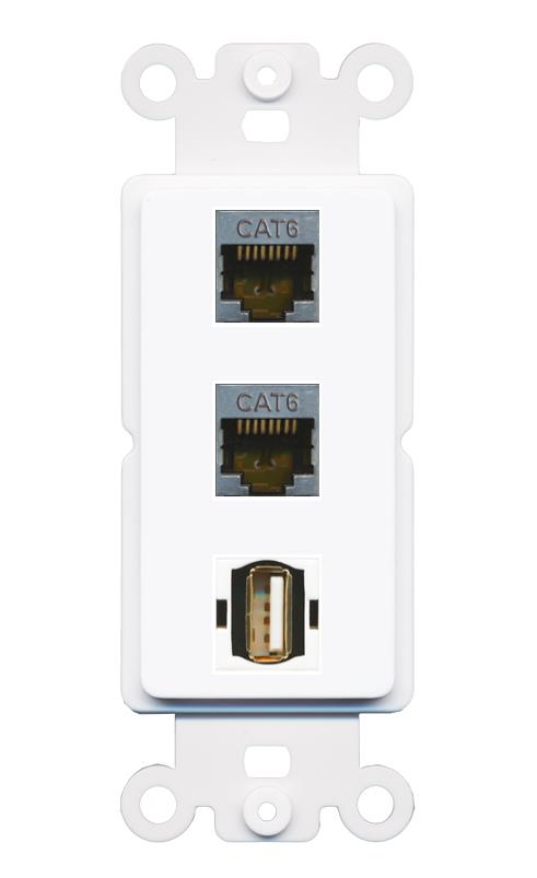 2 CAT6-SHIELDED USB2 Wall Plate [White]