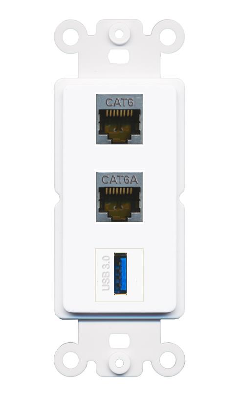 CAT6-SHIELDED CAT6A USB-3 Wall Plate [White]