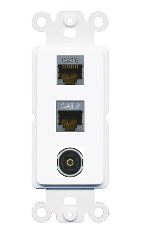 CAT6-SHIELDED CAT7 TOSLINK Wall Plate [White]
