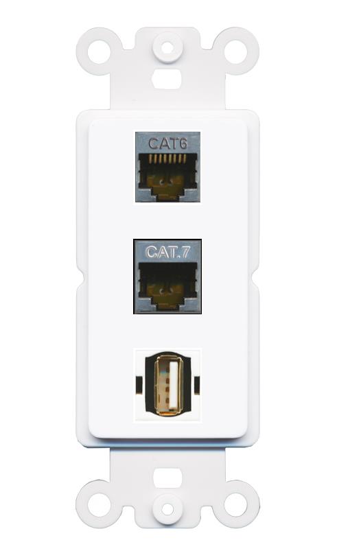 CAT6-SHIELDED CAT7 USB2 Wall Plate [White]