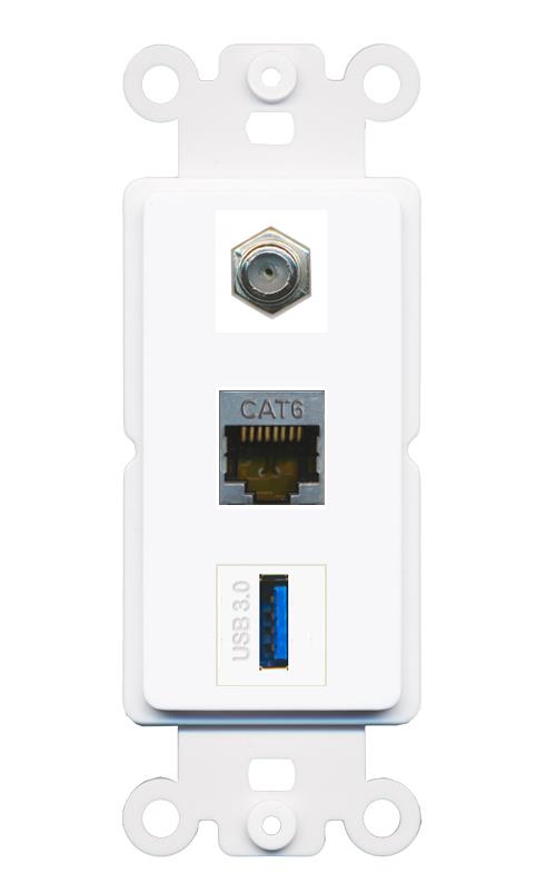 CAT6-SHIELDED COAX USB-3 Wall Plate [White]