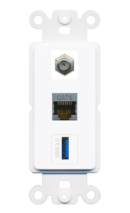 CAT6-SHIELDED COAX USB-3 Wall Plate [White]