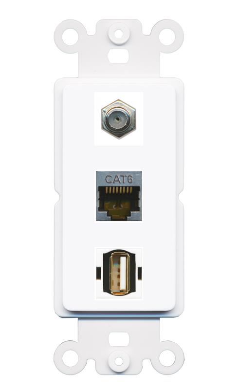 CAT6-SHIELDED COAX USB2 Wall Plate [White]