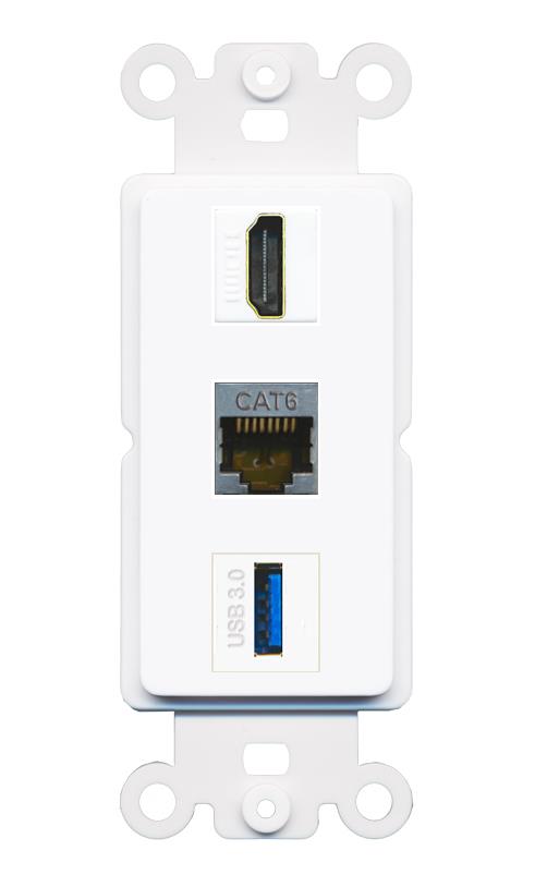 CAT6-SHIELDED HDMI USB-3 Wall Plate [White]