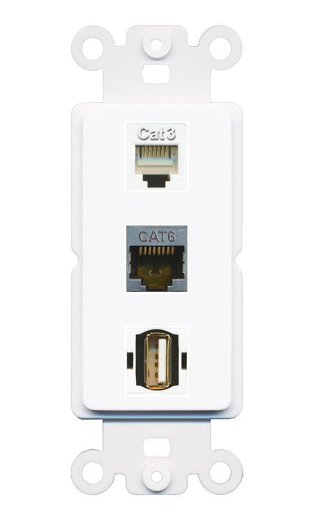 CAT6-SHIELDED PHONE USB2 Wall Plate [White]