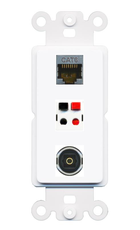 CAT6-SHIELDED SPEAKER TOSLINK Wall Plate [White]