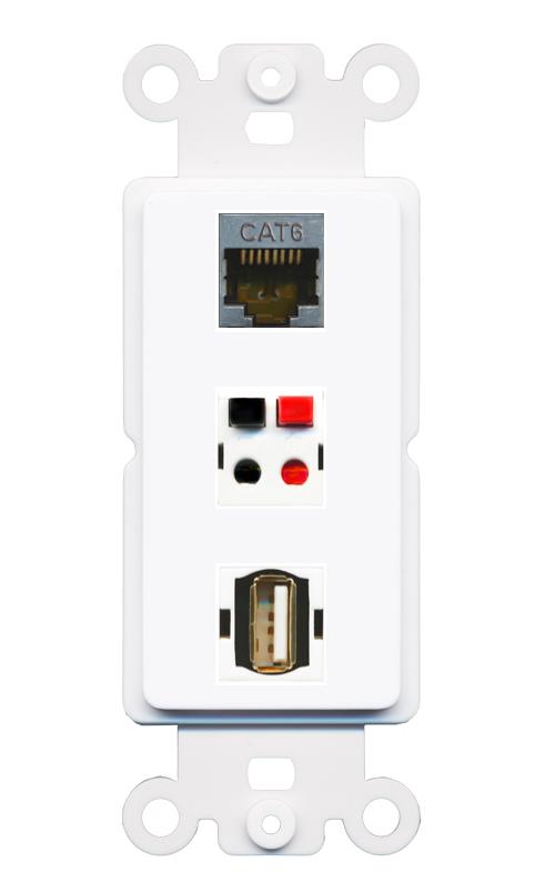 CAT6-SHIELDED SPEAKER USB2 Wall Plate [White]