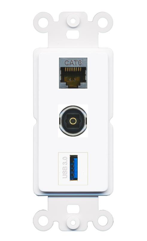 CAT6-SHIELDED TOSLINK USB-3 Wall Plate [White]