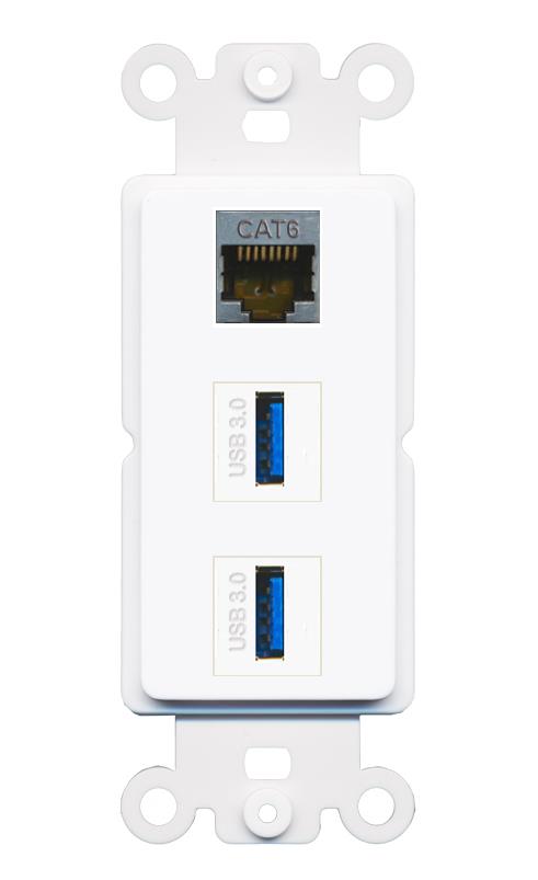 CAT6-SHIELDED 2 USB-3 Wall Plate [White]