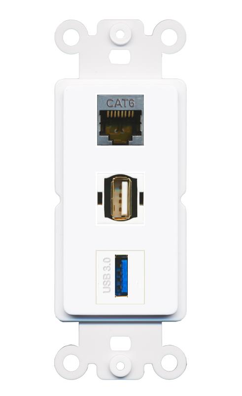 CAT6-SHIELDED USB-3 USB2 Wall Plate [White]
