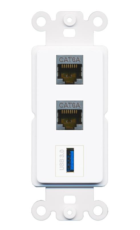 2 CAT6A USB-3 Wall Plate [White]
