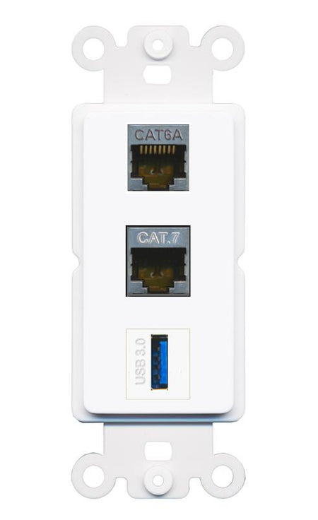 CAT6A CAT7 USB-3 Wall Plate [White]
