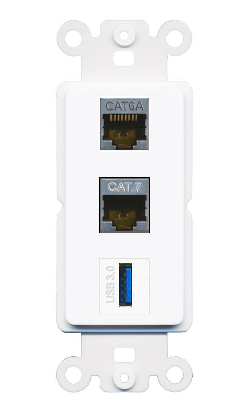 CAT6A CAT7 USB-3 Wall Plate [White]