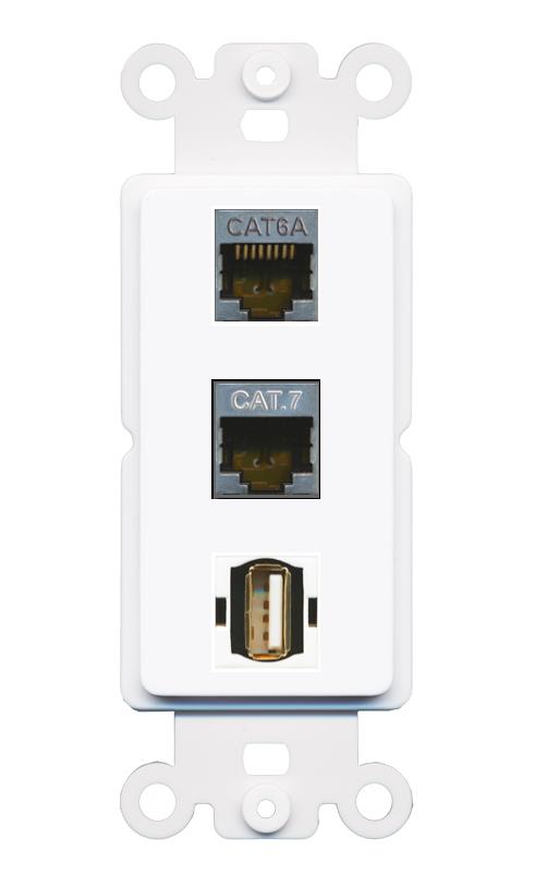 CAT6A CAT7 USB2 Wall Plate [White]