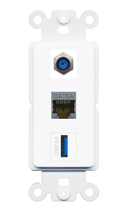 CAT6A F81 USB-3 Wall Plate [White]